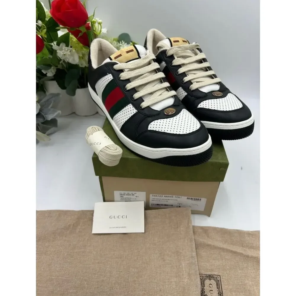 Men's Gucci screener web stripe leather sneakers size 12.5 fits 13 US